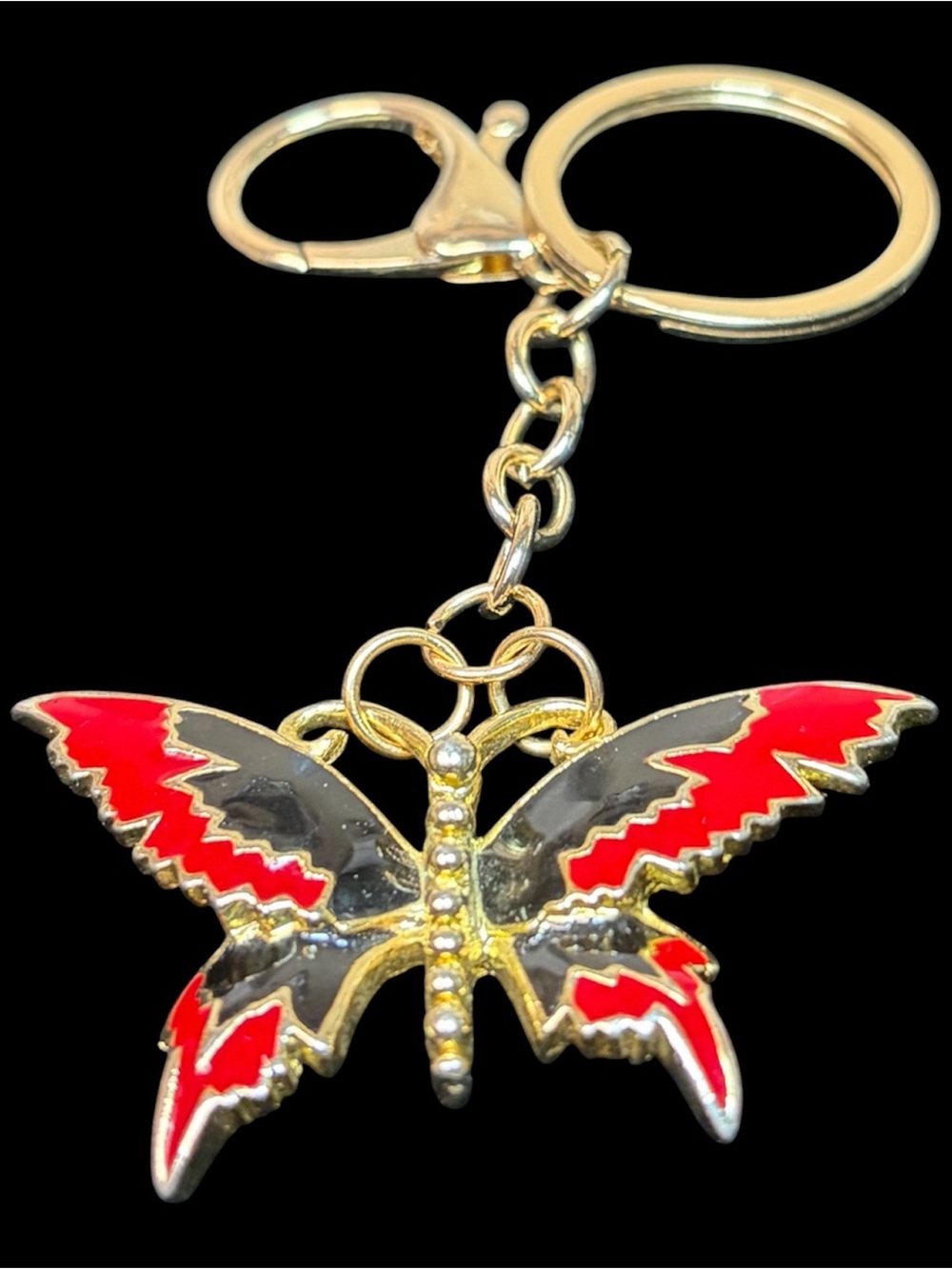 P1 Gold-Tone Butterfly Keychain/Purse Pull with Red & Black Enamel